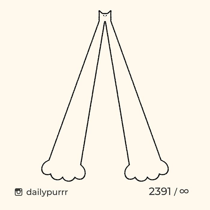 Minimalist doodle of a cat with extremely long legs, part of viral cat pics turned into humorous drawings by an artist.