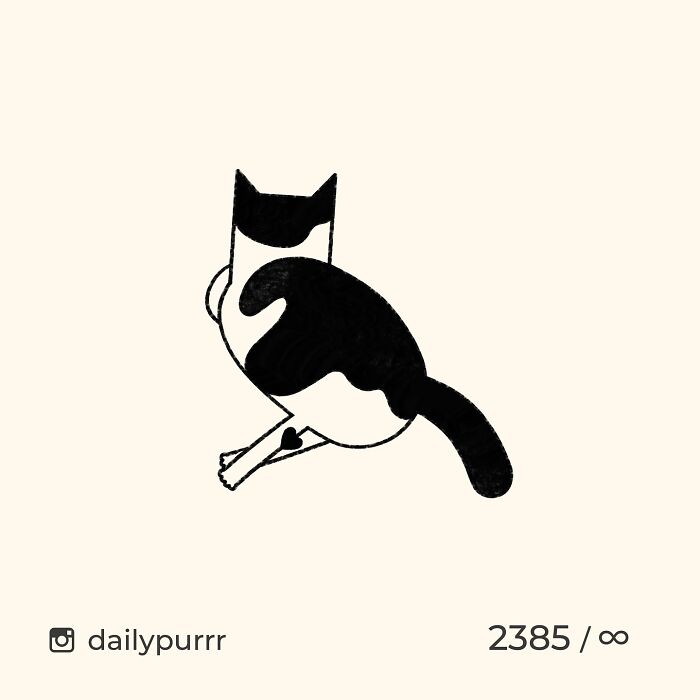 Minimalist doodle of a black and white cat inspired by viral cat pics, drawn with simple lines and playful style.