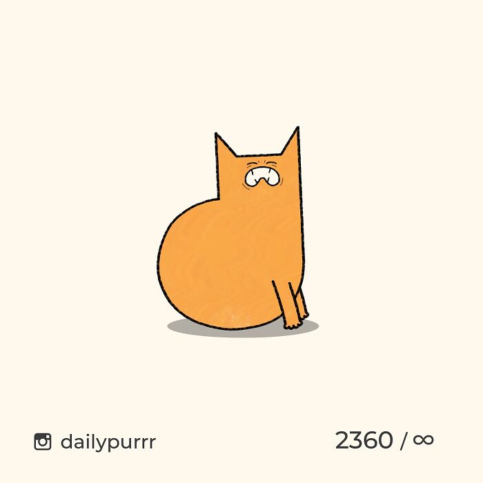 Simplified orange cat doodle with a quirky expression, part of viral cat pics turned into humorous illustrations.