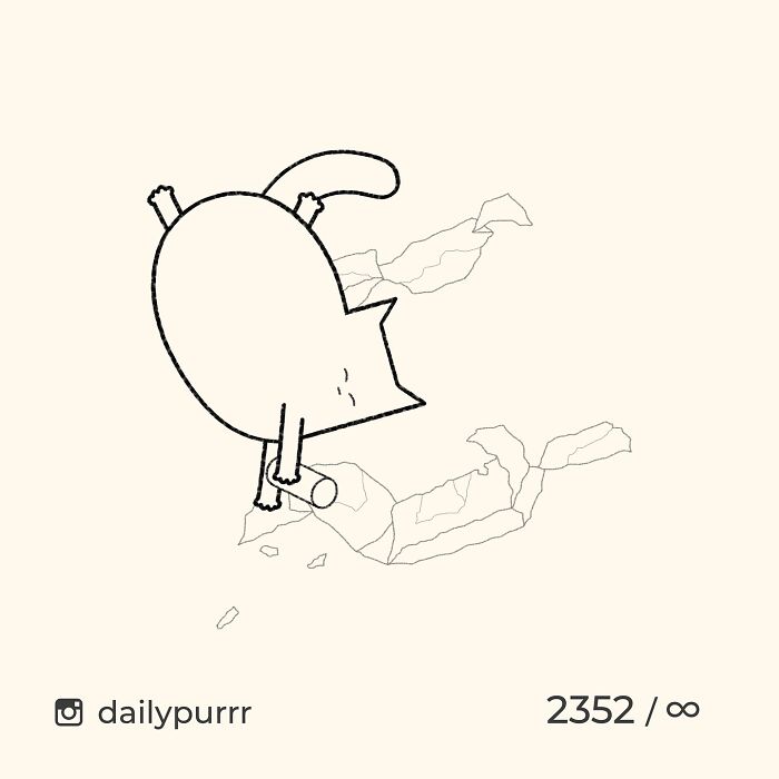 Minimalist doodle of a cat with a scroll, part of viral cat pics turned into humorous drawings by an artist.
