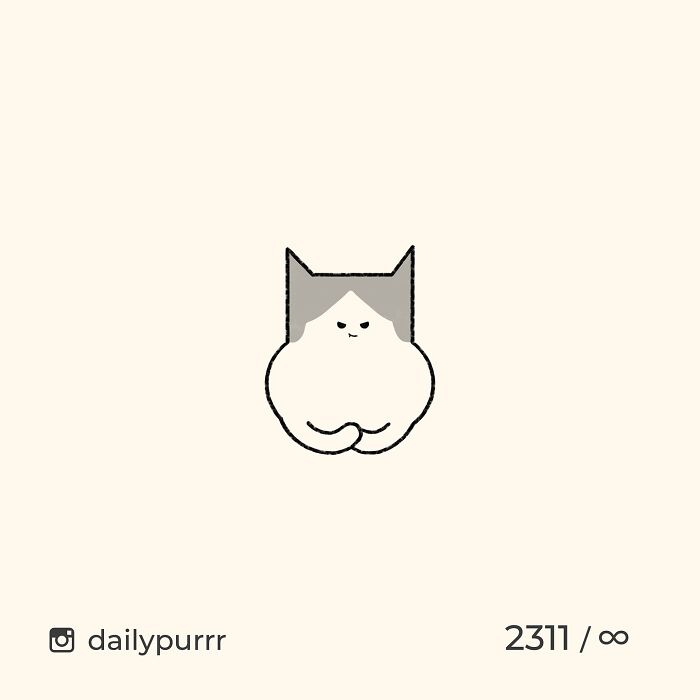 Minimalist doodle of a viral cat with gray and white fur, showcasing a humorous and spot-on artistic style.