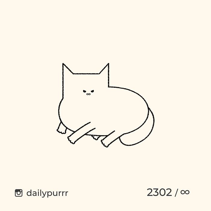Minimalist doodle of a viral cat with an annoyed expression by artist known for cat pics illustrations.