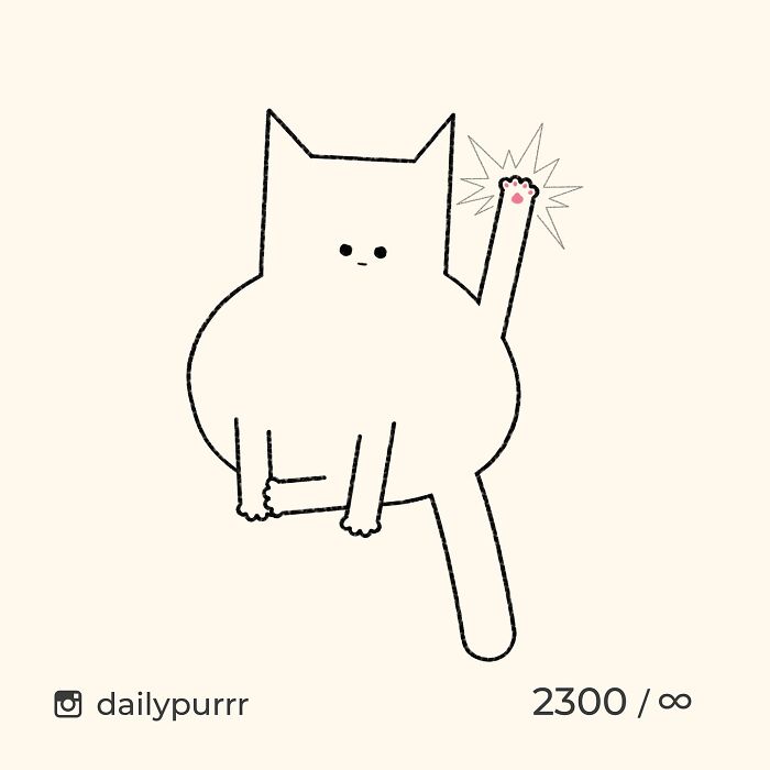 Minimalist doodle of a viral cat showing its raised paw with pink pads, created by an artist from popular cat pics.