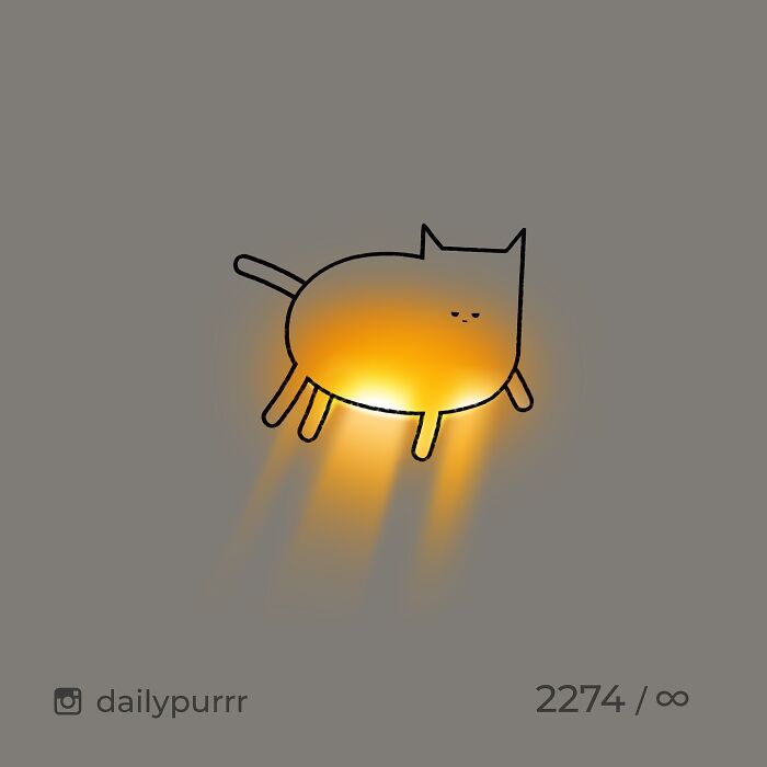 Minimalist doodle of a cat glowing with bright orange light, showcasing viral cat pics turned into hilarious artwork.