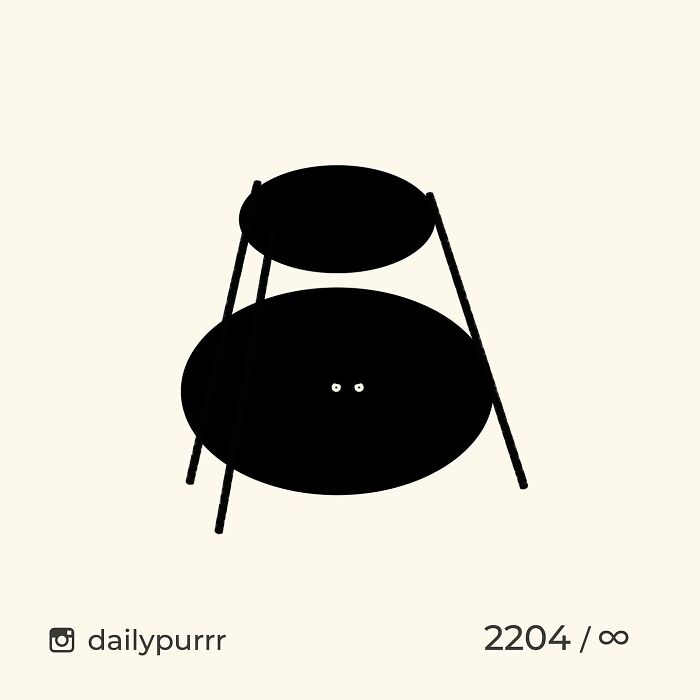 Minimalist doodle of a black cat hiding under a chair, inspired by viral cat pics turned into spot-on artwork.