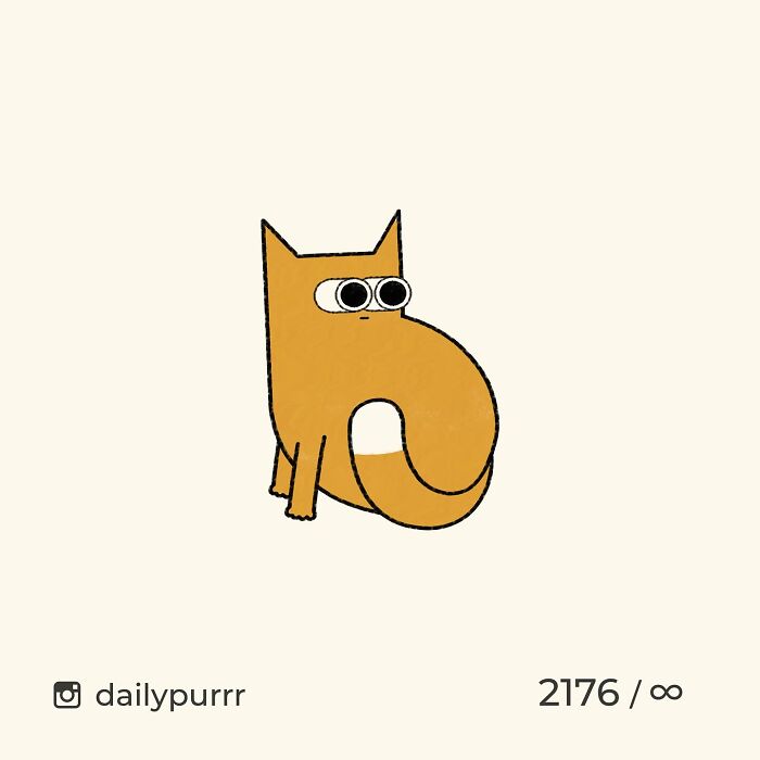Simple orange doodle of a viral cat with big eyes and curved tail, showcasing hilarious spot-on cat art.