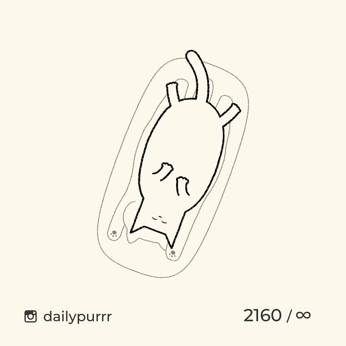 Minimalist doodle of a viral cat lying down, showcasing spot-on humor in this artist's viral cat pic series.