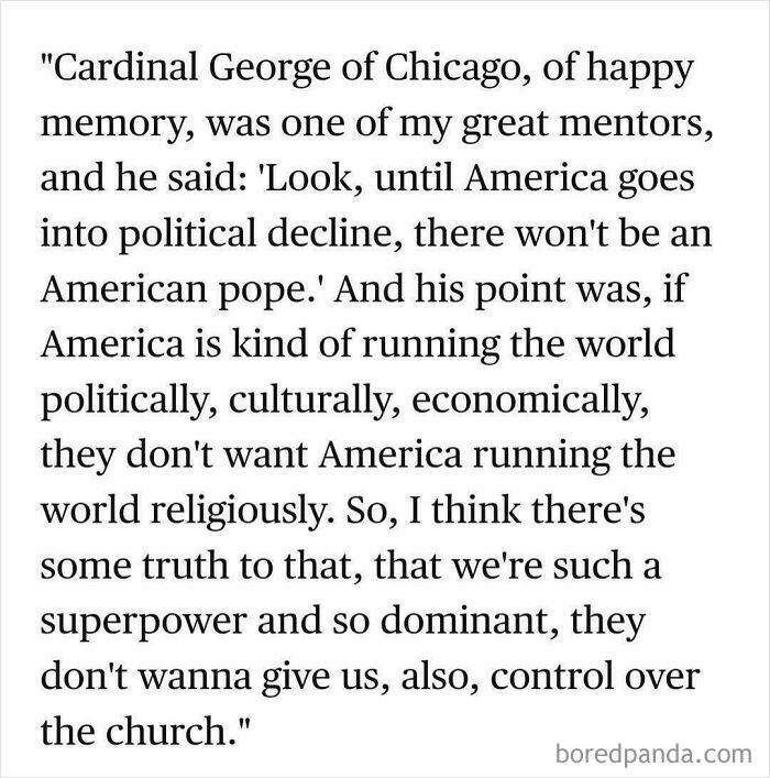 Quote about America's political and cultural power affecting religious leadership, related to accurate predictions aged like wine.