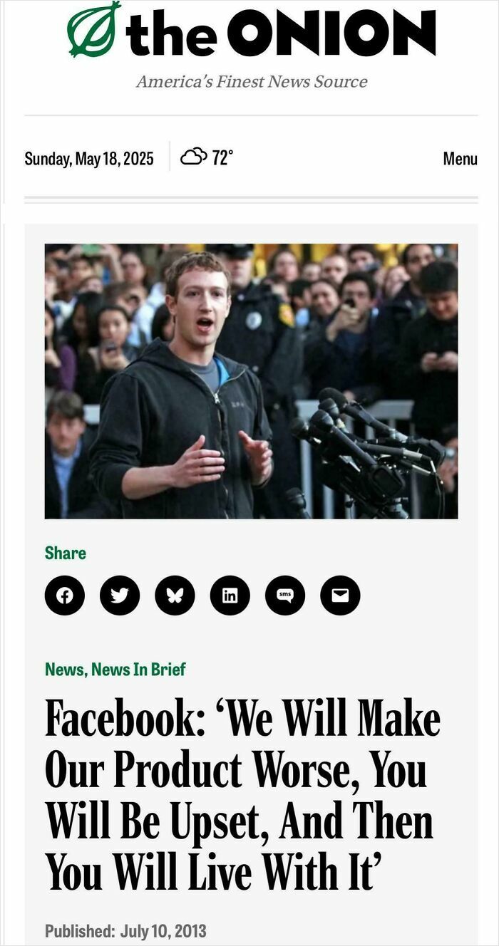 Mark Zuckerberg speaking at a press event with crowd and microphones, symbolizing aged like wine accurate predictions.