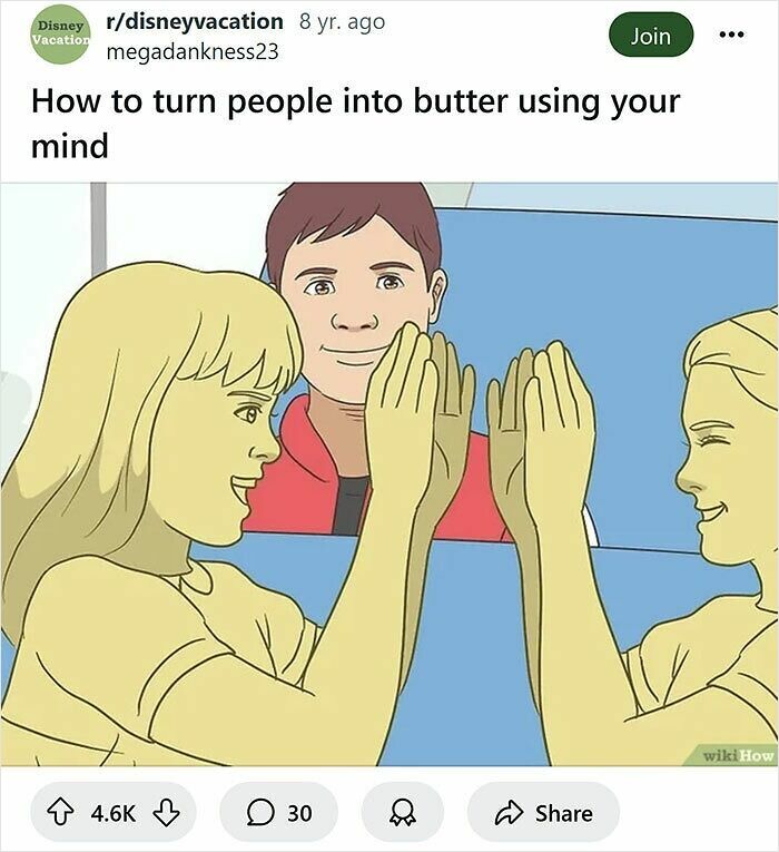 Funny WikiHow caption showing a cartoon of two people high-fiving and a man smiling in the background.