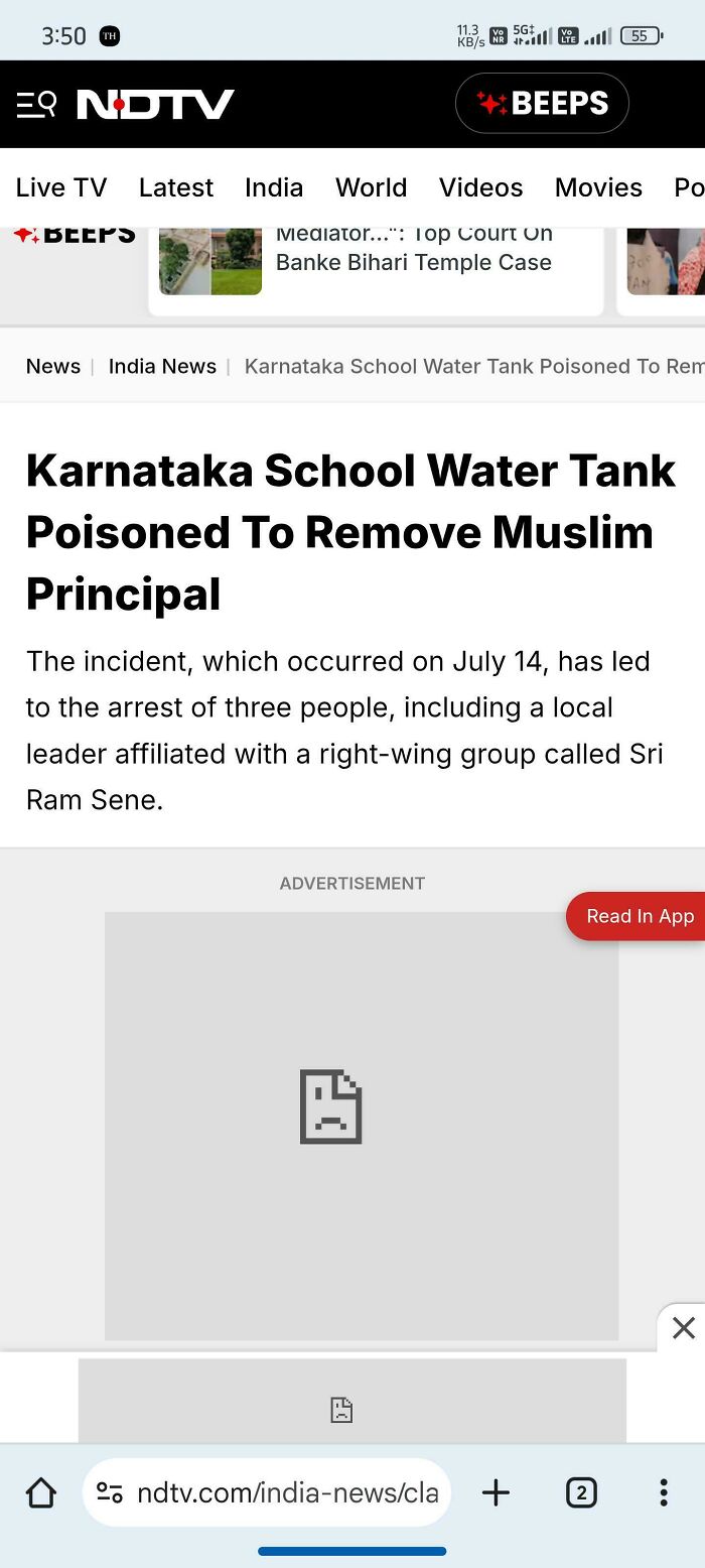 News article on Karnataka school water tank poisoning attempt to remove Muslim principal leading to arrests.