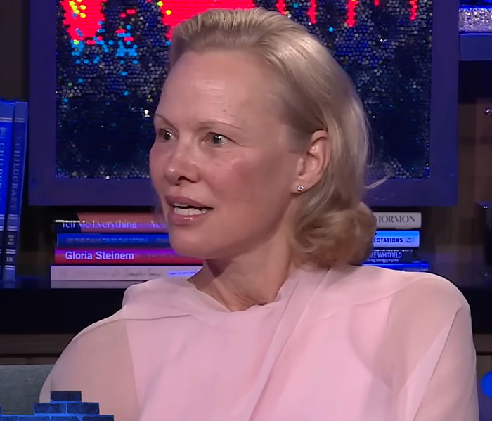 Pamela Anderson speaking in an interview setting, addressing fans about Meghan Markle cooking show controversy. - 4