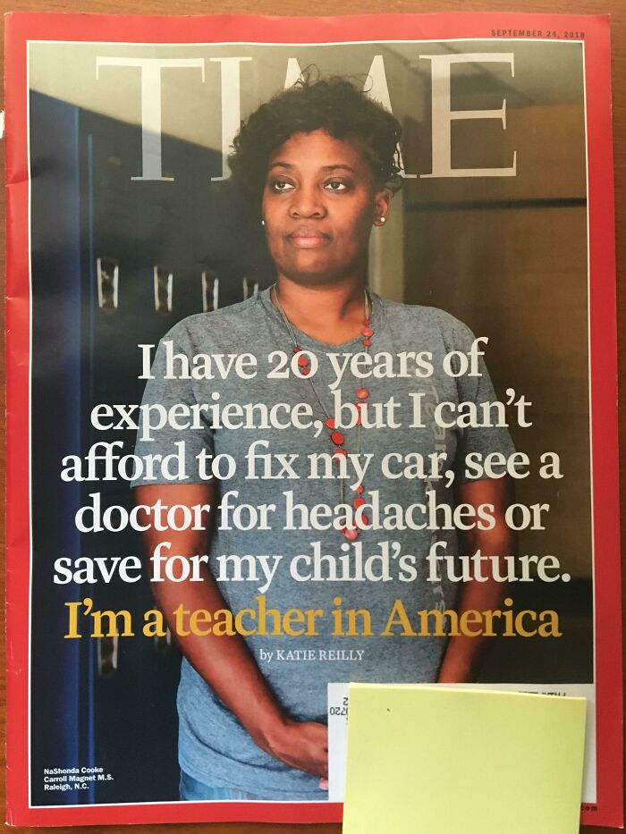 Teacher in America with 20 years experience struggles to afford car repairs, healthcare, and savings for child's future.