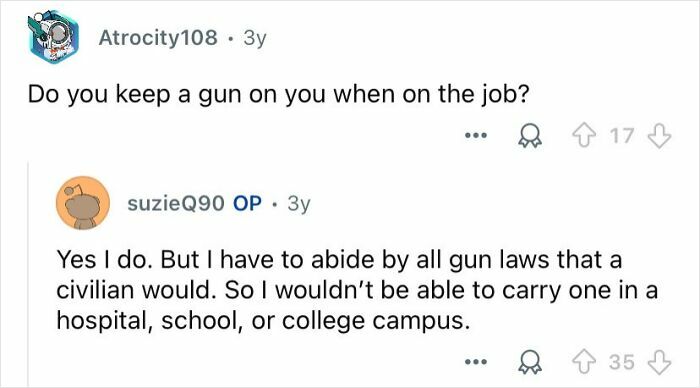 Private investigators answering questions about carrying guns on the job and following civilian gun laws.