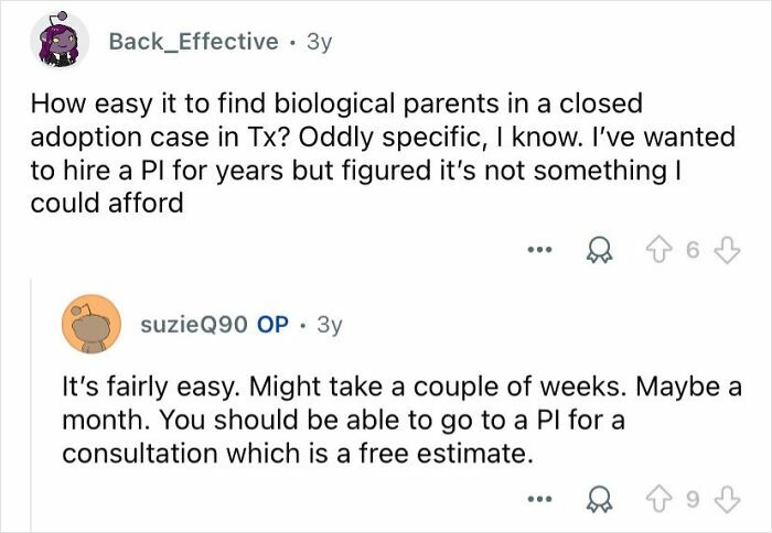 Online conversation where private investigators answer questions about their profession and consultation costs.