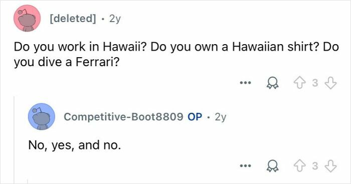 Conversation showing users asking casual questions answered by a private investigator about their mysterious profession.