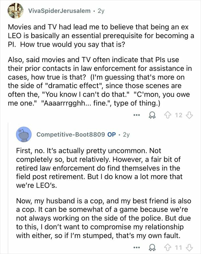 Conversation about private investigators and the common misconception related to ex-law enforcement backgrounds.