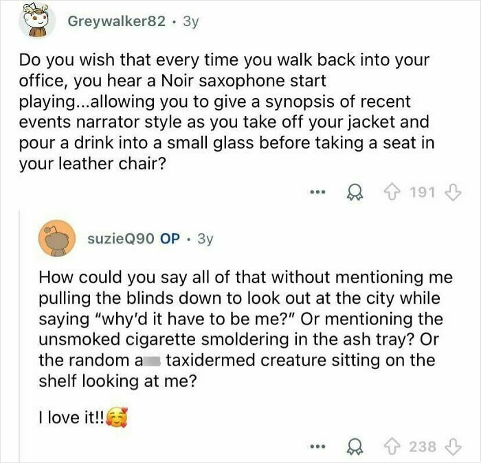 Conversation about private investigators’ mysterious profession with noir-style atmosphere and classic detective imagery.