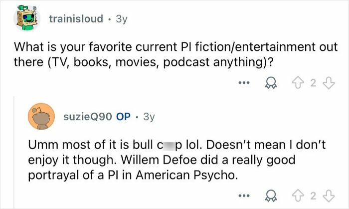 Conversation about favorite private investigator fiction and entertainment, highlighting PI portrayals in media.