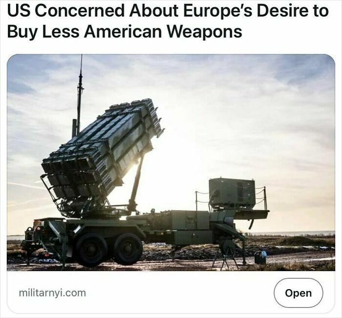 US military weapon system on a trailer with sunset background illustrating headlines that could pass for satire but true