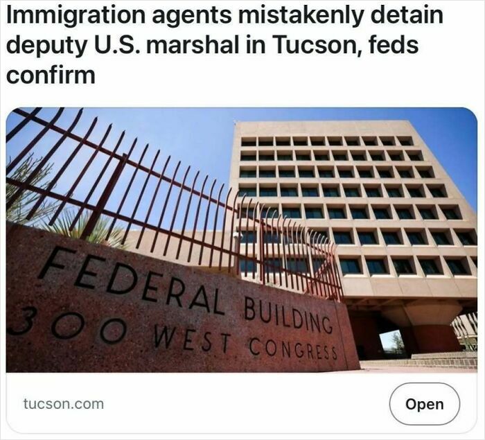 Federal building exterior with wrought iron fence under blue sky, related to headlines that could pass for satire but are true.