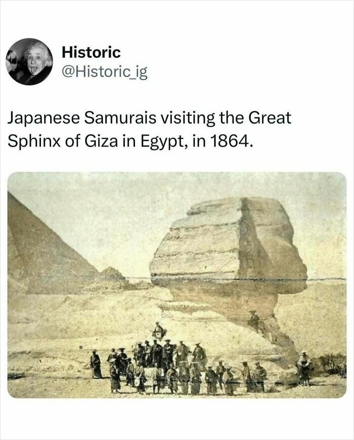 Japanese Samurais visiting the Great Sphinx of Giza in Egypt in 1864 historic photo with fascinating stories behind it