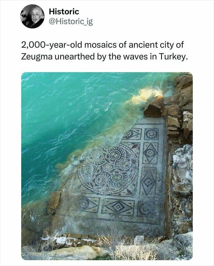 2,000-year-old historic mosaics from ancient Zeugma city partially submerged by waves in Turkey, showcasing fascinating history.