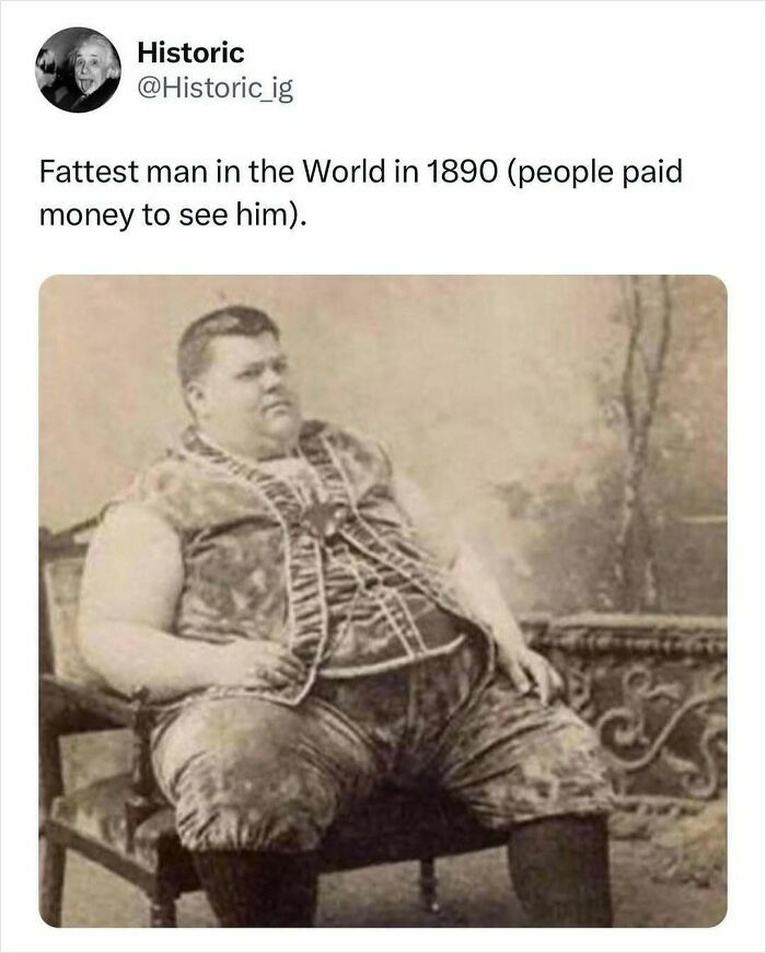 Historic photo of the fattest man in the world in 1890, highlighting interesting historic photos and stories.