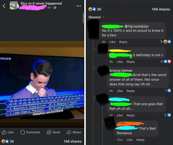 Screenshot of an online group shaming overconfident know-it-alls who incorrectly correct quiz answers with comments.