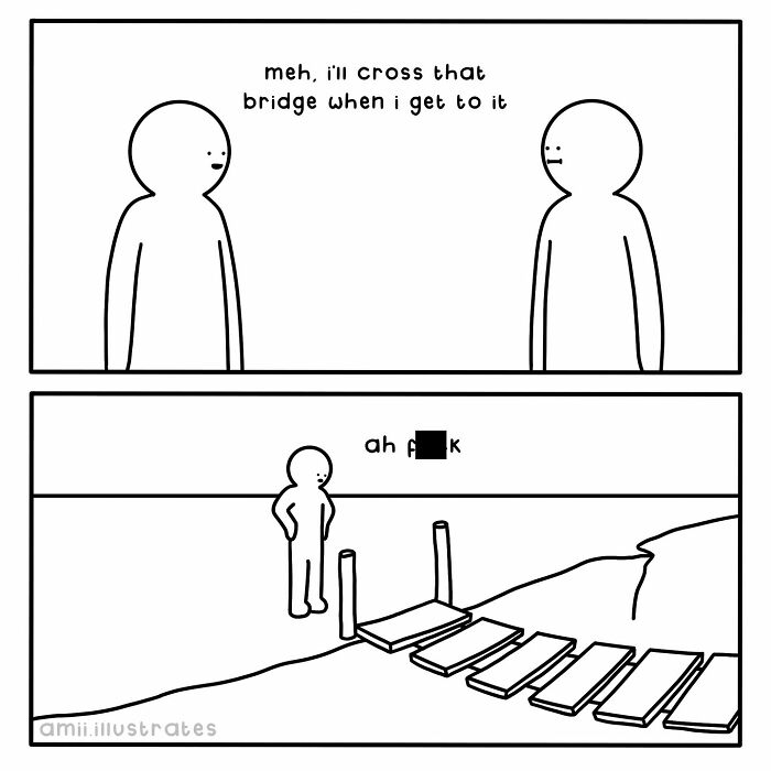 Minimalist comic by Amii James showing a character facing life's little weird moments with humor and relatability.