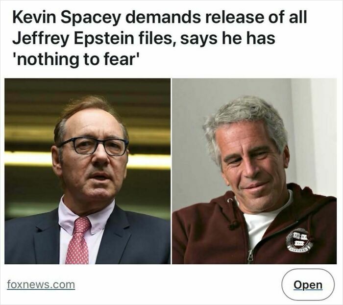 Kevin Spacey demands release of Jeffrey Epstein files, highlighting shocking news from headlines that could pass for satire but are true.