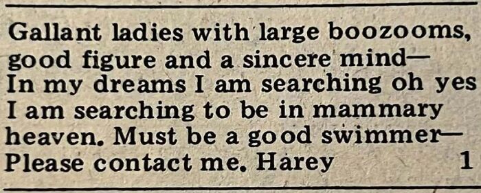 Vintage personals ad seeking gallant ladies with good figure and sincere mind in a nostalgic romance search.