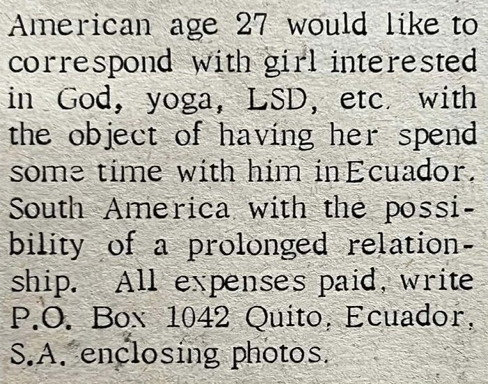 Vintage personals ad seeking a girl for a romantic relationship, highlighting timeless themes from personals columns.