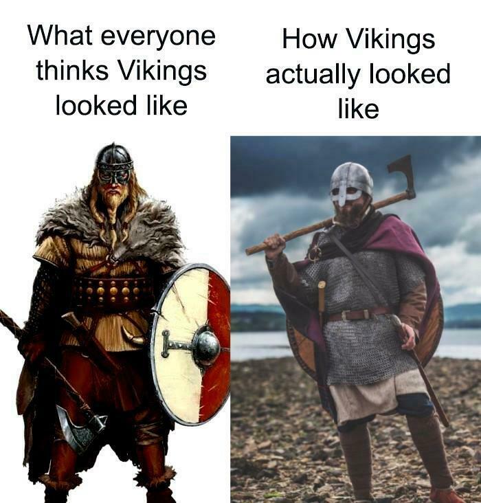 Comparison meme showing what Vikings looked like versus how Vikings actually looked in Middle Ages humor memes.