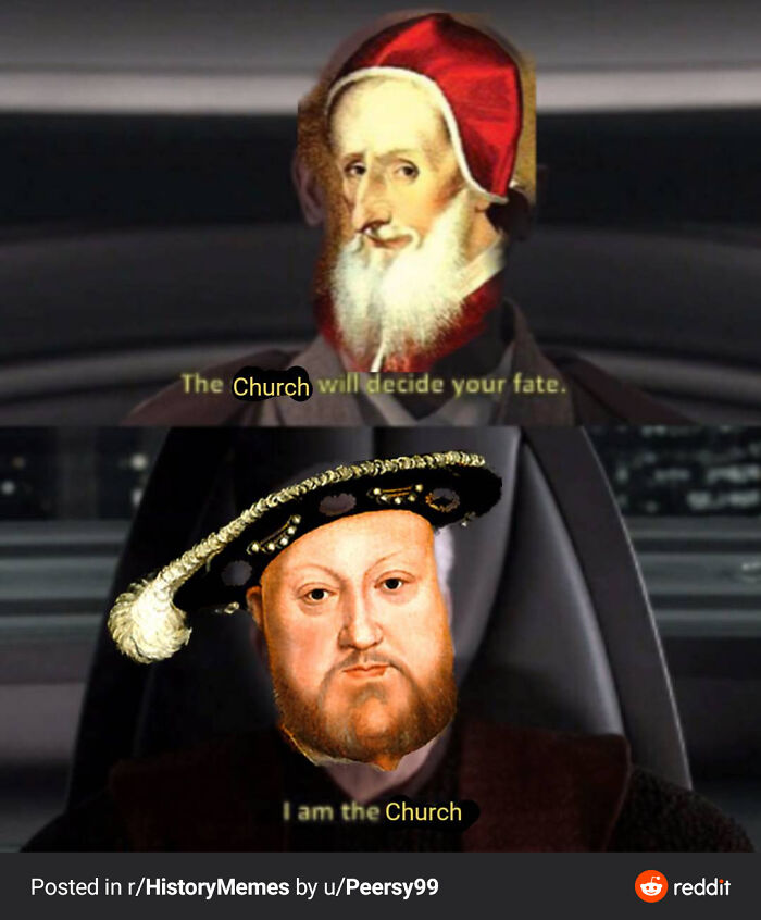 Meme illustrating Middle Ages power struggle with Church figures edited onto modern movie scene, highlighting history humor.