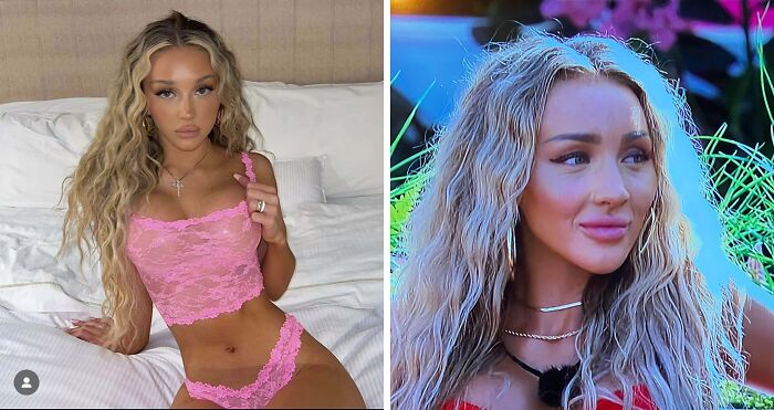 Side-by-side Instagram vs reality pictures of a woman highlighting how out of touch some people are with reality.