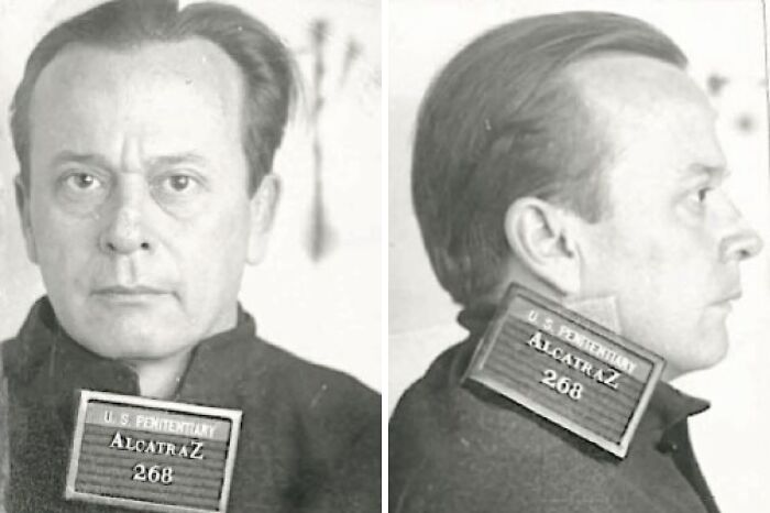 Mugshots of Alcatraz prisoner number 268 in black and white, showing harsh reality of life on Alcatraz.
