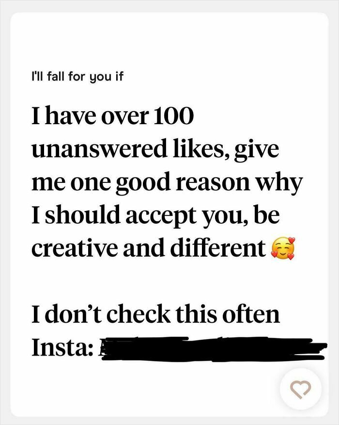 Text post about having over 100 unanswered likes, asking for a creative reason to accept, related to nice girls toxic behavior.