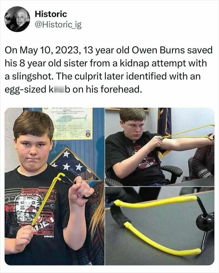 Boy with slingshot who saved sister from kidnap attempt, featured in interesting historic photos with fascinating stories behind them.