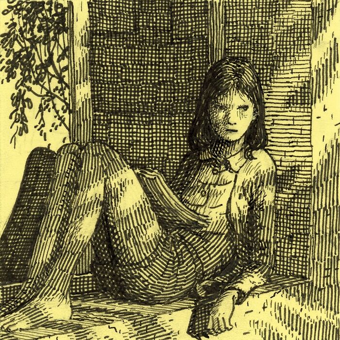 Detailed Post-It note art of a girl reading while sitting by a window, showcasing stunning creativity using Post-It notes.