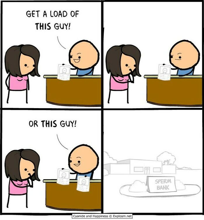 Two characters humorously discuss choices in a Cyanide and Happiness comic, highlighting timeless dark humor in comics.