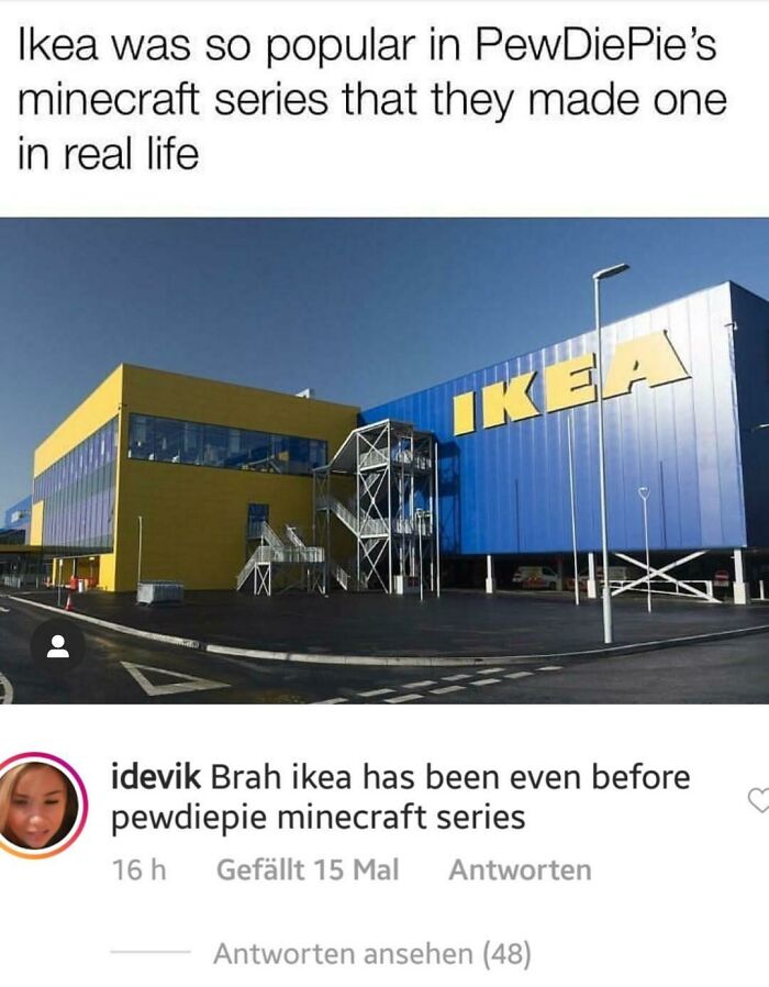 Photo of an IKEA store with a comment missing the joke, illustrating people embarrassingly becoming the joke themselves.