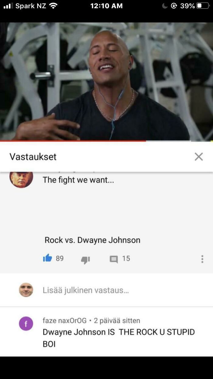 Comment jokingly confusing Dwayne Johnson and The Rock, a classic example of missing the joke embarrassingly.