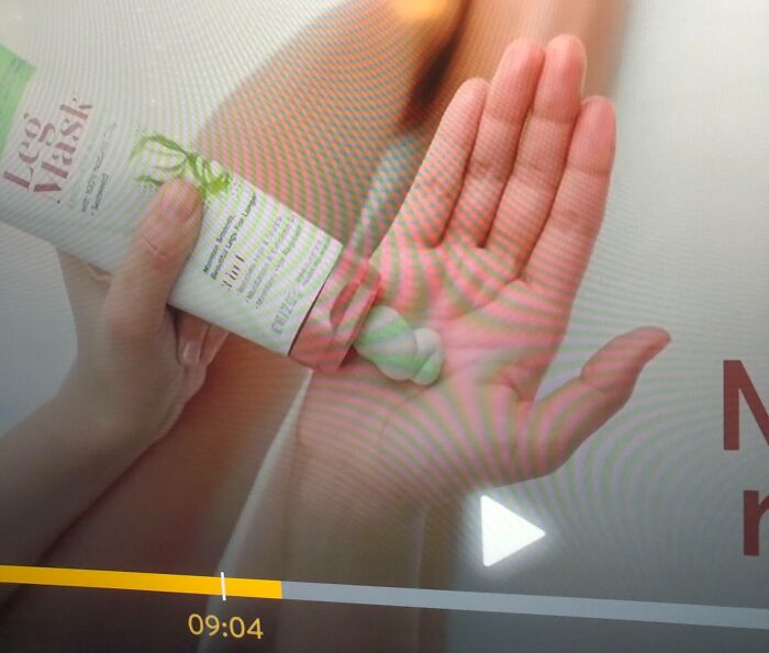 Person squeezing leg mask cream onto palm, illustrating another unattainable body portrayed in advertising fails.