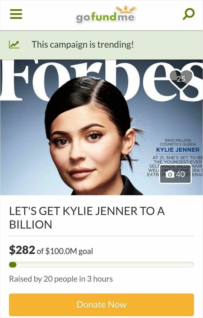 GoFundMe campaign trending to raise money with photo featured in Forbes, questioning point of no return.