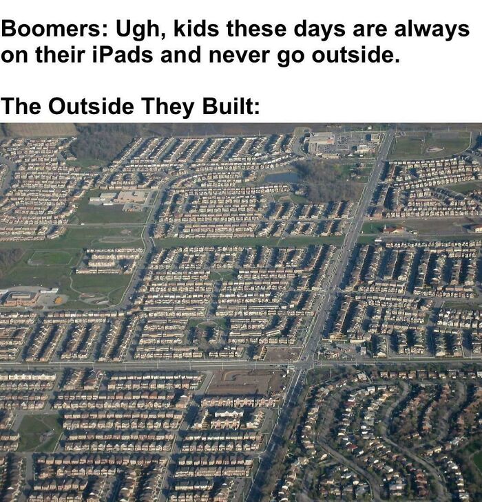 Aerial view of densely packed suburban housing illustrating lack of affordable housing and suburban sprawl in the US.