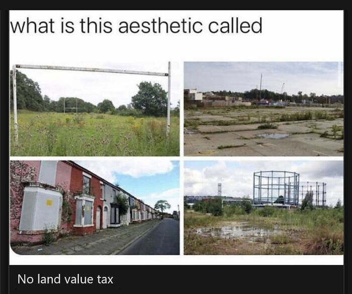 Abandoned urban and rural areas illustrating the lack of affordable housing and land value tax issues in the US.