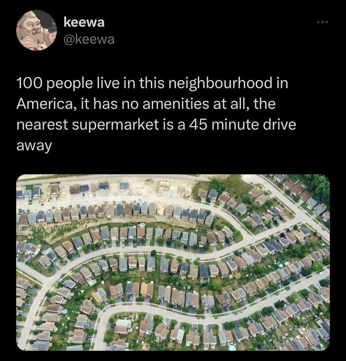 Aerial view of dense suburban houses illustrating lack of affordable housing and amenities in a US neighborhood.