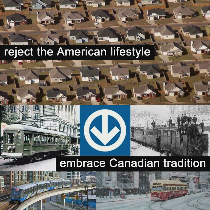 Aerial view of suburban houses highlighting affordable housing issues in the US with transit images and text overlays.