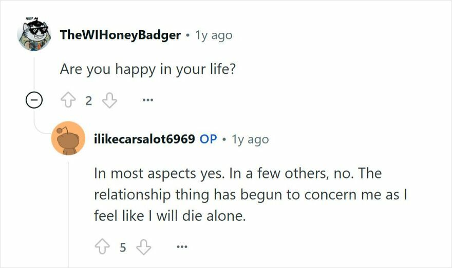 Screenshot of an online Q&A where a young millionaire with no friends discusses feeling concerned about dying alone.